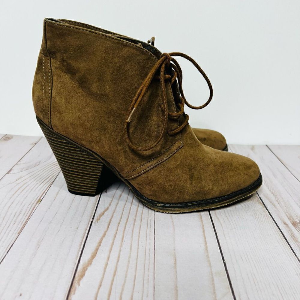 MIA Shawna Brown Heeled Ankle Boots Lace Up